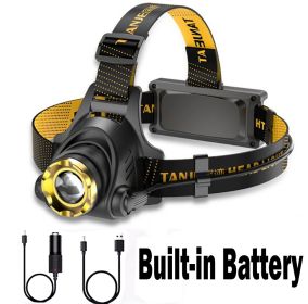 LED Headlamp Rechargeable Head Torch Zoom Headlight Lamp Powerful Flashlight Fishling Driving Camping Light With 3 Modes Work Light (Color: Black)