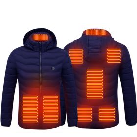 Men Heated Puffer Jacket Electric Heating Coat Insulated Hood Windbreaker 9Heat Zones (Option: Blue Zone8-S)