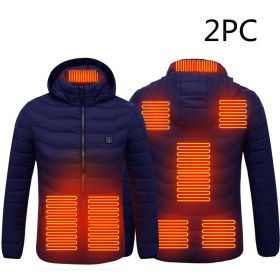 Men's Intelligent 8-zone Heating Stand Collar Hooded Lightweight Heating Insulation Jacket (Option: 2PC Blue Zone8-S)