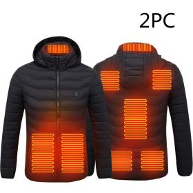 Men's Intelligent 8-zone Heating Stand Collar Hooded Lightweight Heating Insulation Jacket (Option: 2PC Black Zone8-L)