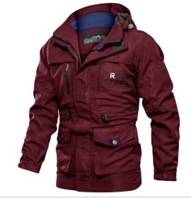 Men's Medium To Long Casual Outdoor Hooded Plus Size Jacket (Option: Red-L)