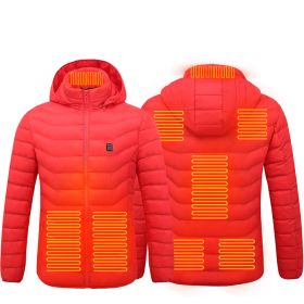 Men Heated Puffer Jacket Electric Heating Coat Insulated Hood Windbreaker 9Heat Zones (Option: Red Zone8-S)