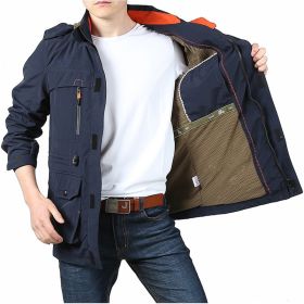 Men's Medium To Long Casual Outdoor Hooded Plus Size Jacket (Option: Blue-4xl)